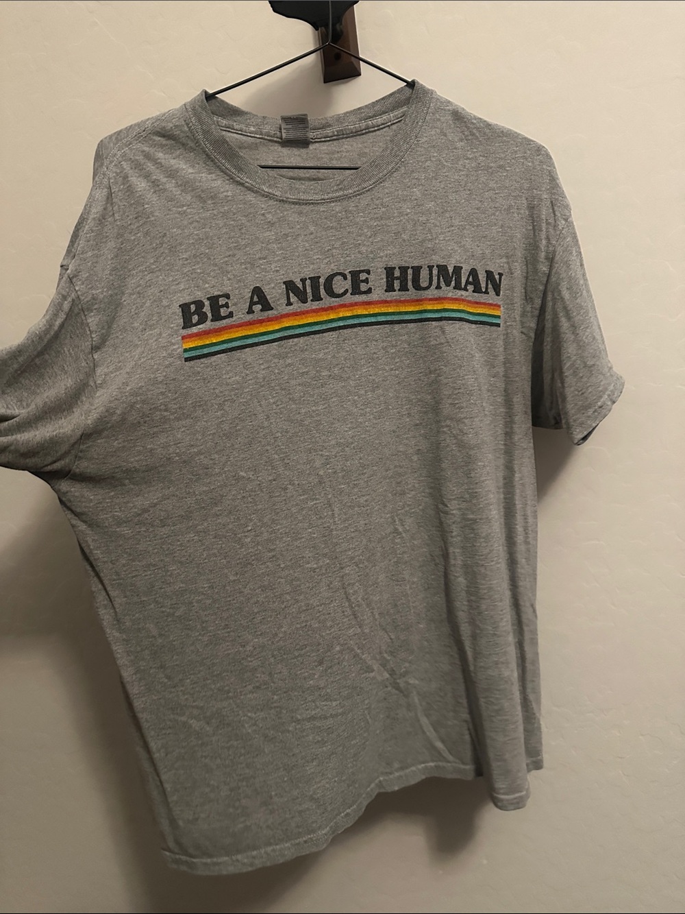Men's Grey 'Be A Nice Human' Short Sleeve Graphic Tee